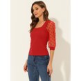 thumbnail image 3 of INSPIRE CHIC Hauts Décontractés pour Femmes à Encolure Carrée, Manches 3/4 en Maille, Rouge, TG, 3 of 5