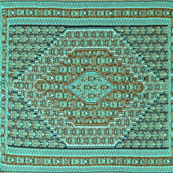 Ahgly Company Machine Washable Indoor Square Southwestern Turquoise Blue Country Area Rugs, 5' Square