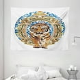 thumbnail image 1 of Tiger Tapestry, Large Cat Crossing from Vintage Frame Japanese Design Exotic Adventure, Wall Hanging for Bedroom Living Room Dorm Decor, 80W X 60L Inches, Royal Blue Pale Brown, by Ambesonne, 1 of 2