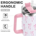 thumbnail image 6 of 40oz Elegant Pink Bow Tumbler - Insulated Travel Mug with Handle, Reusable Straw & Leak-Proof Lid|Women's Gift for Birthday, Mother's Day, Valentine's & Holidays, 6 of 10