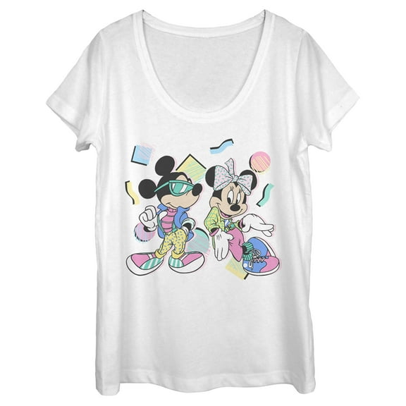 Women's Mickey & Friends '80s Minnie and Mickey Mouse Scoop Neck White Large