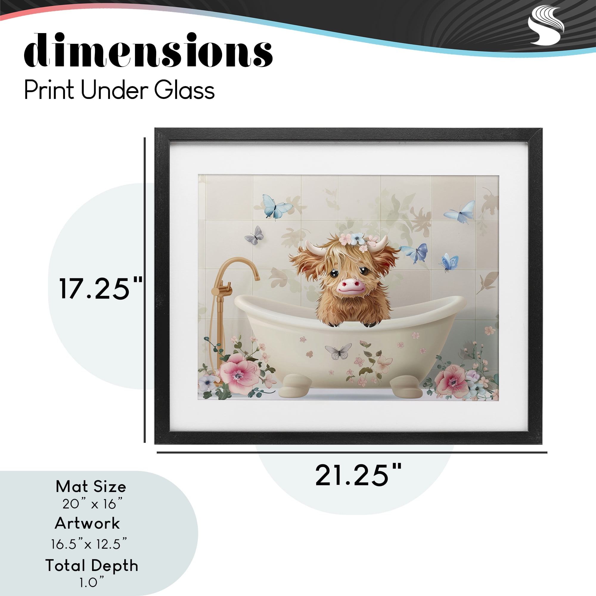 Baby Cattle in Floral Tub Black Framed Print Under Glass, design by Shawna Stewart