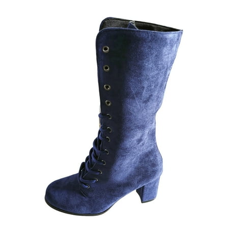 

Eudgs Women s Stylish Vintage Lace Up Mid Calf Boots With Pointed Toes And Heels Womens Wide Calf Boots Size 11w Mid Calf Leather Boots for Women Womens Mid Calf Boots Wide Calf Insulated Boots Women
