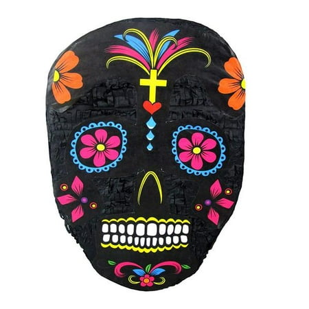 Black Sugar Skull Pinata, Day of the Dead Party Game, Halloween Prop and Decoration