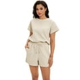 thumbnail image 3 of DARING DIVA Women's Summer 2 Pieces Outfits Short Sleeve Tops Shorts S Khaki, 3 of 7