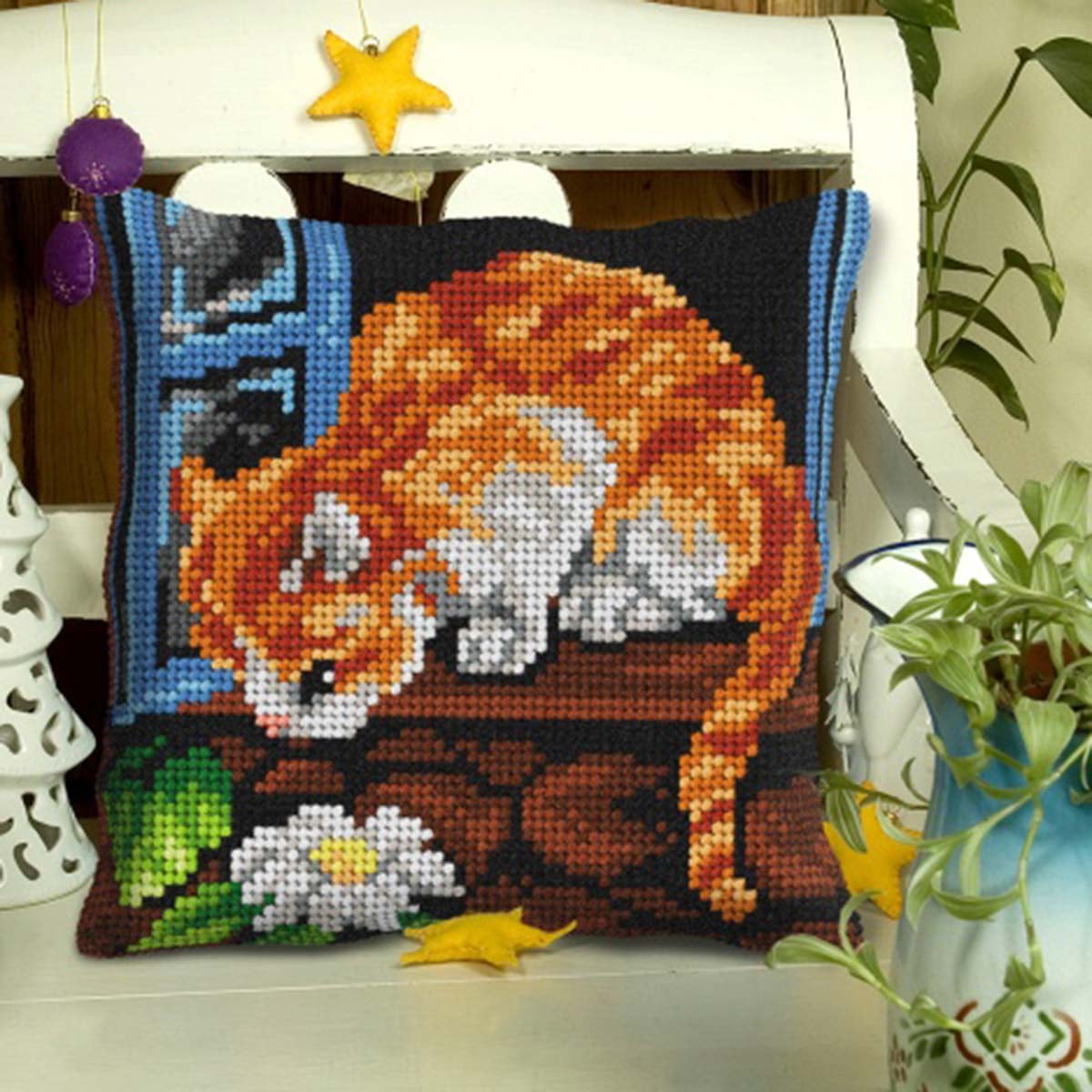 Orchidea Red Cat Pillow Needlepoint Kit - Walmart.com - Walmart.com