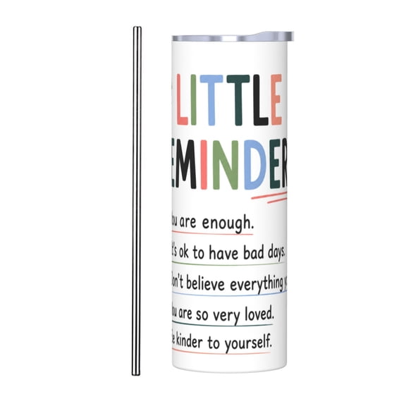 20oz Positive Affirmation Insulated Tumbler with Handle and Straw Inspirational Self Care Travel Coffee Cup Gift with Stainless Steel Straw