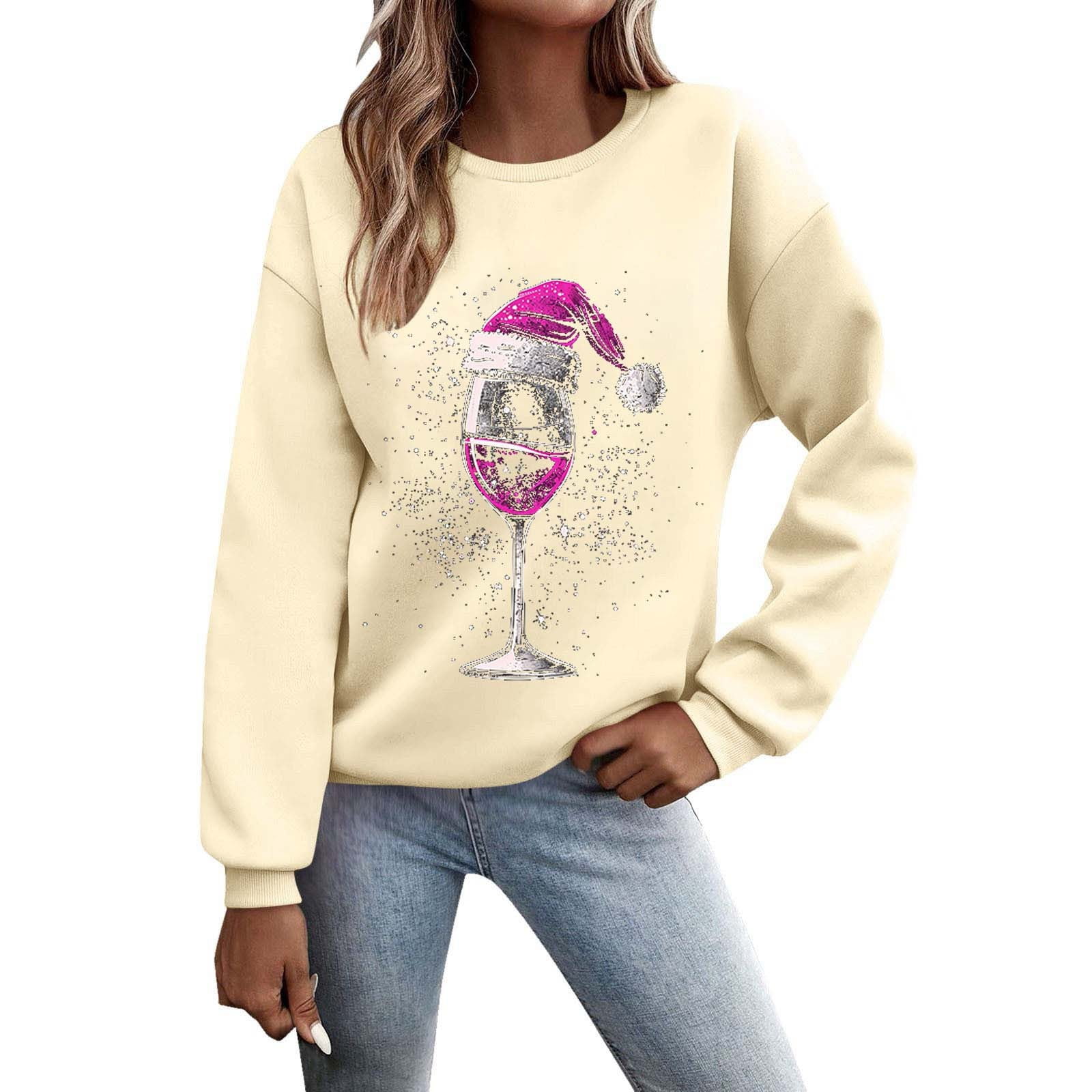 Chandail en Molleton Décontracté en Coton Mode 2025 et Hiver Col Rond Uni Imprimé Verre de Vin Violet Chandail en Molleton Délavé pour Femmes Chandail en Molleton Sans Capuche pour Femmes