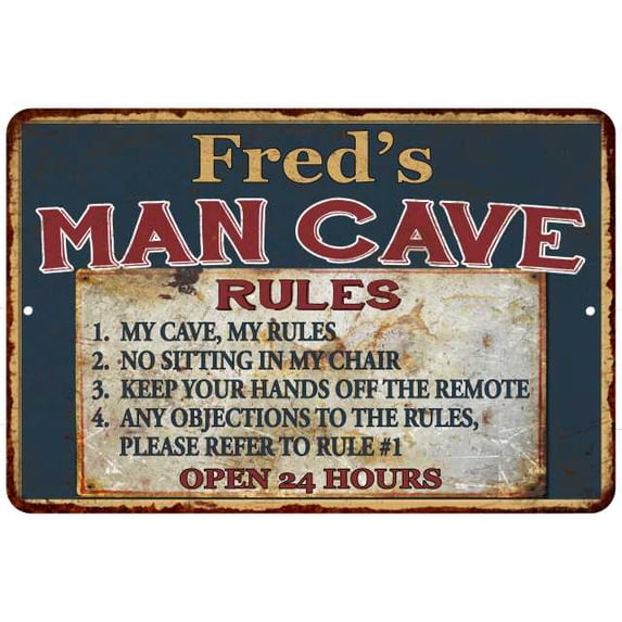 Fred's Man Cave Rules Chic Rustic Green Sign Home 12 x 18 Matte Finish Metal 112180049152