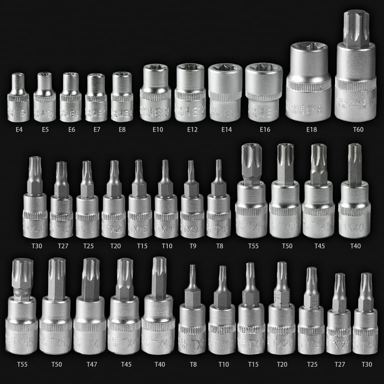 XtremepowerUS 35 pieces Torx Bit Socket External Torx Star Socket Set S2 Cr V Steel 1 4 3 8 and 1 2 inch Drive