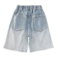 thumbnail image 6 of Girls Embroidered Denim Bermuda Shorts, Kids Elastic Waist Loose Fit Summer Casual Five Pocket Jean Shorts(Green,9-10 Years), 6 of 9