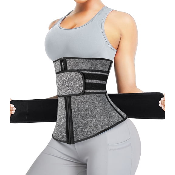 QRIC Sauna Waist Trainer for Women Long Torso Plus Size Sauna Belts Zipper Bones Workout Trimmer Neoprene Underbust (XS-3XL)