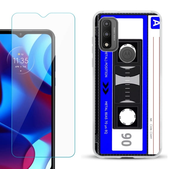 Slim-Fit Gel TPU Phone Case for Motorola Moto G Pure, with Tempered Glass Screen Protector, by OneToughShield ® - Cassette Blue