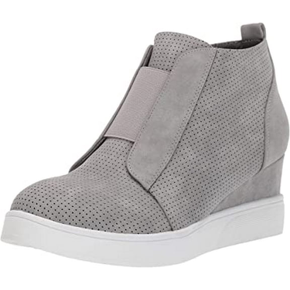 Journee Collection Womens Gray Pinhole Texture 1 Platform Clara Almond Toe Wedge Zip-Up Athletic Sneakers 7.5 M