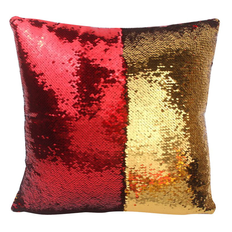Reversible Sequin Decorative Mermaid Pillow Cover Color Red & Gold 