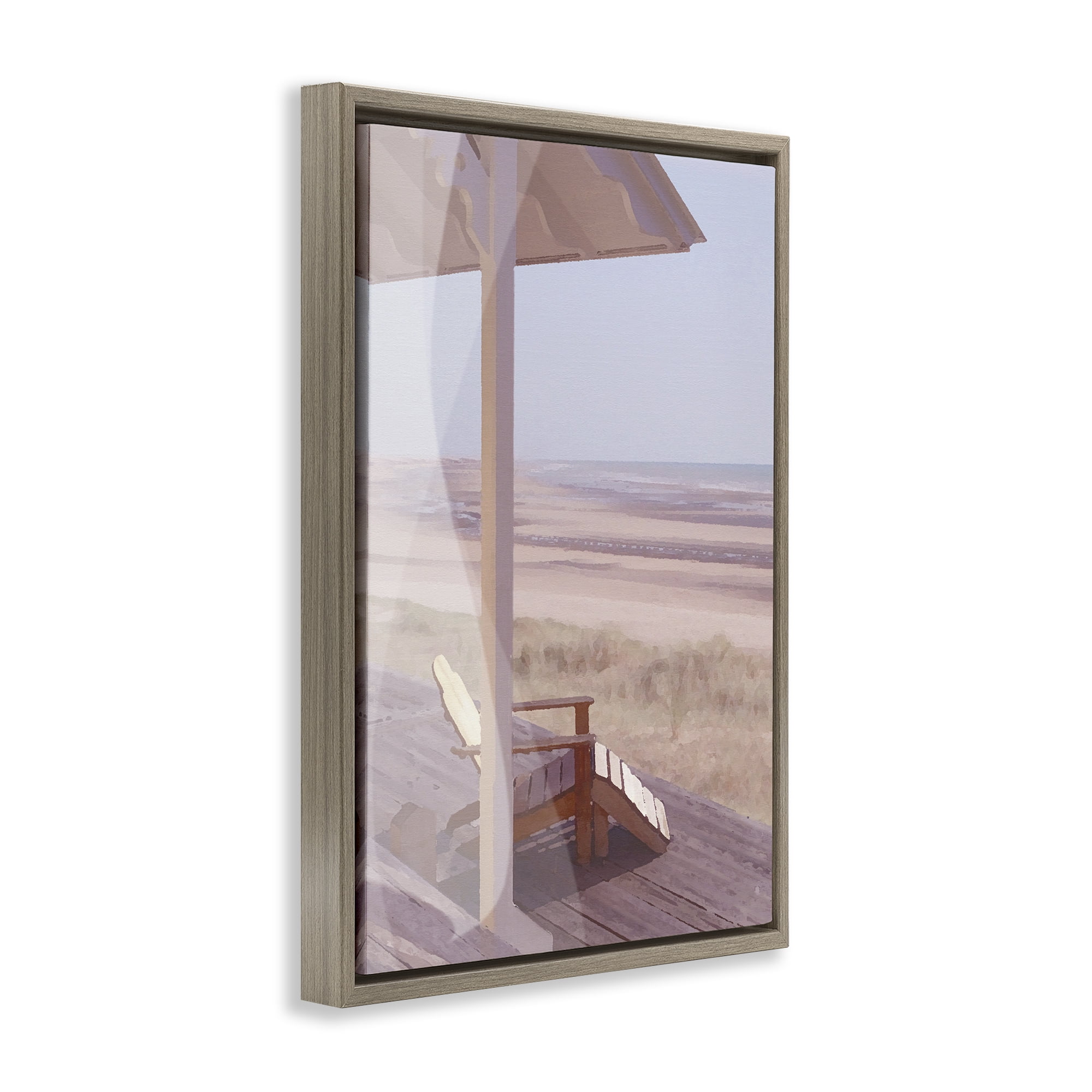 Stupell Industries Hamptons Beach House Landscape Painting Brown Floater Framed Canvas Art Print Wall Art, 17 x 25