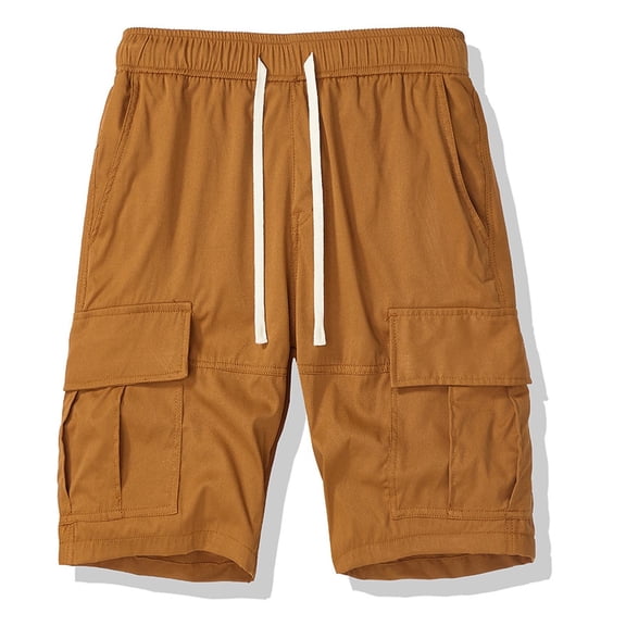 Coorders Men's and Big Men's Casual Cargo Shorts, Drawstring Stretch Elastic Waist Shorts with Pockets, Brown, S