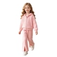 thumbnail image 3 of Hudaneo Girls 2 Piece Knit Zip Up Hoodie and Flare Trousers Outfit Set, Pink 3-4 Years, 3 of 9