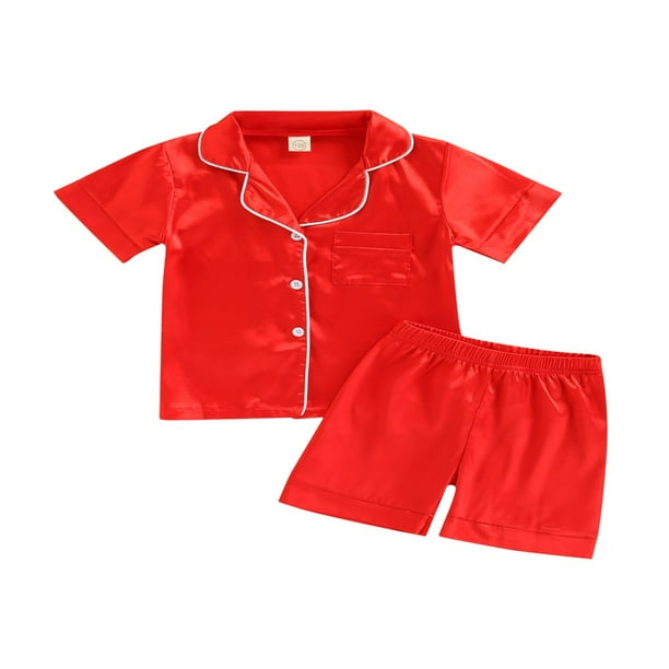 Kids 2PCS Pajamas Outfits Red Cow Pattern Print Colorful Short Sleeve Tops Elastic Waist Shorts Boys Girls Sleepwear Set Colorful 2 3 Years Walmart