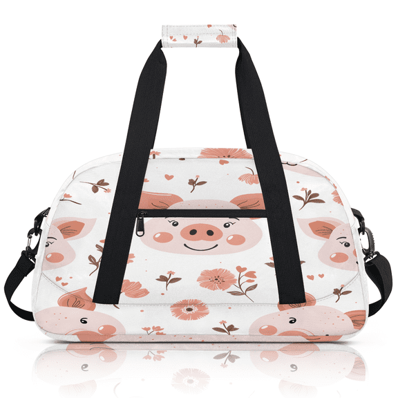 Herdesigns Floral Pig Sports Duffle Bag for Women & Men, Cute Pig Gym Bag Dance Bag Overnight Bag Carry On Weekender Travel Bag