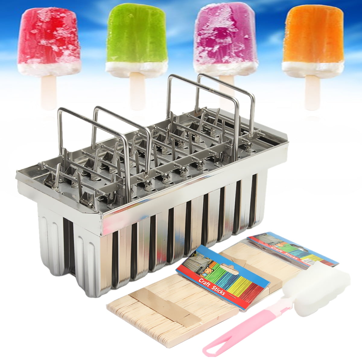 Stainless Steel Ice Lolly Popsicle Molds Kit 20pcs Ice Cream Stick Holder Round Head Grooved 