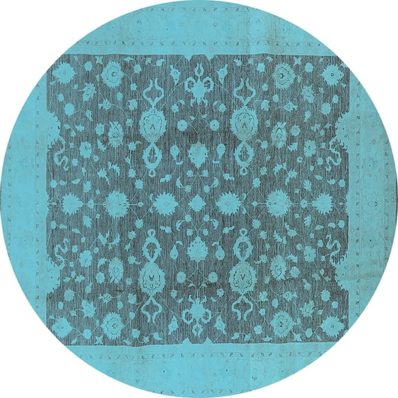 Ahgly Company Indoor Round Oriental Light Blue Traditional Area Rugs, 3' Round