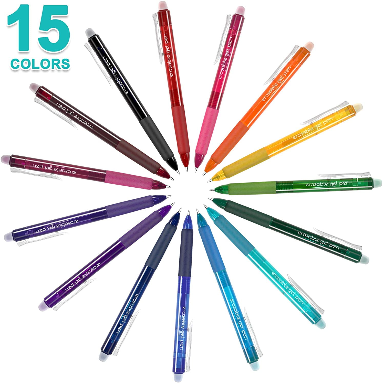 (2 pack) Erasable Gel Pens, 15 Colors Lineon Retractable Erasable Pens Clicker, Fine Point, Make Mistakes Disappear, Assorted Color Inks for Drawing Writing Planner and Crossword Puzzles