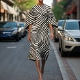 thumbnail image 2 of Women’s Striped Midi Dress Asymmetrical Hem Loose Fit Dresses Casual Fashion Summer Short Sleeve Party Dresses, 2 of 6