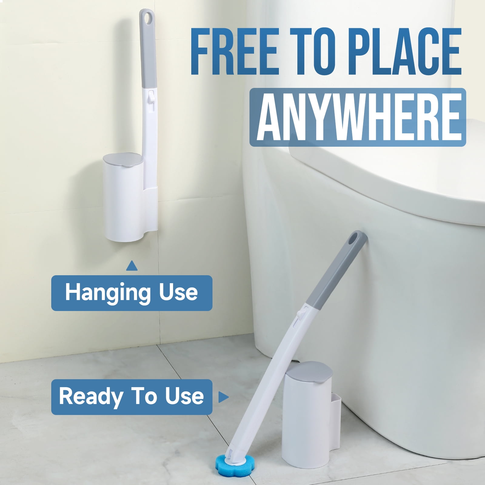 2 Pack Disposable Toilet Brush and Holder Set,Extended Handle with 48 Cleaner Refills Toilet Brush for Toilet Bowl Cleaners,Bathroom Cleaning, Bathtub - Blue (Ocean Fresh Scent)