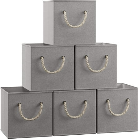 UPC: 0810038813318 | Ornavo Home Storage Box Foldable Linen Shelf Basket Organizer with Rope Handles 6-Pack – 13  x 13  – Gray