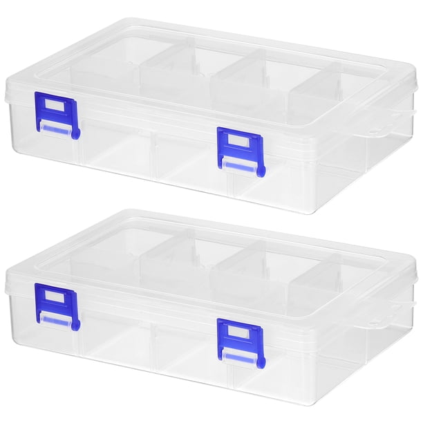 GOOHOCHY 2 cajas de almacenamiento transparentes con múltiples rejillas, organizador de joyas, caja de cuentas, divisores extraíbles, 8 rejillas