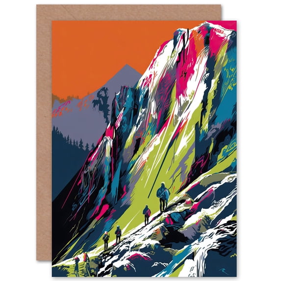 Hikers on Helvellyn Mountain Ridge Landscape Travel Birthday Greeting Card Plus Envelope Blank inside