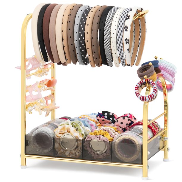 Organizador de accesorios para el cabello Keebofly, ámbar, acrílico y dorado