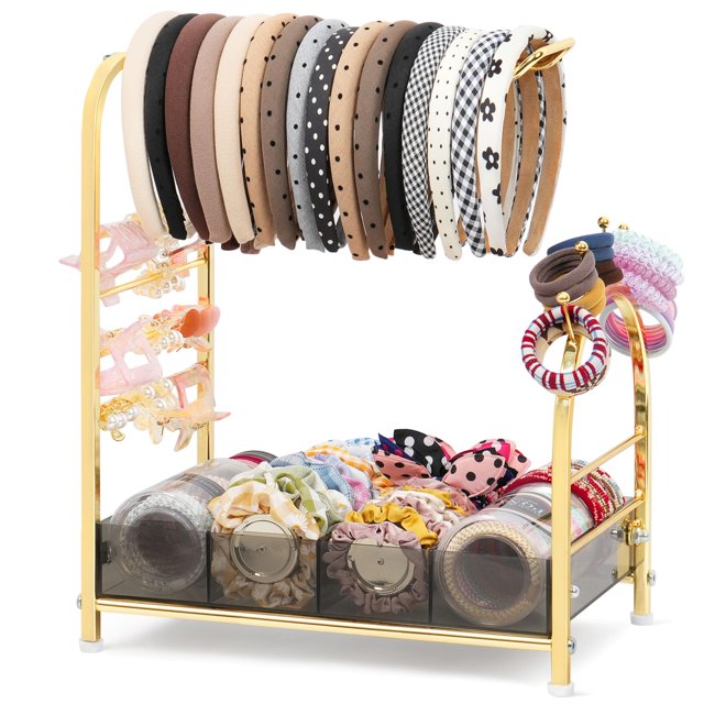 Organizador de accesorios para el cabello Keebofly, ámbar, acrílico y dorado