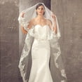 thumbnail image 1 of Velo de novia catedral de 1 nivel con apliques de encaje, velo de novia largo de tul con peine para mujeres y novias (marfil), 1 of 5
