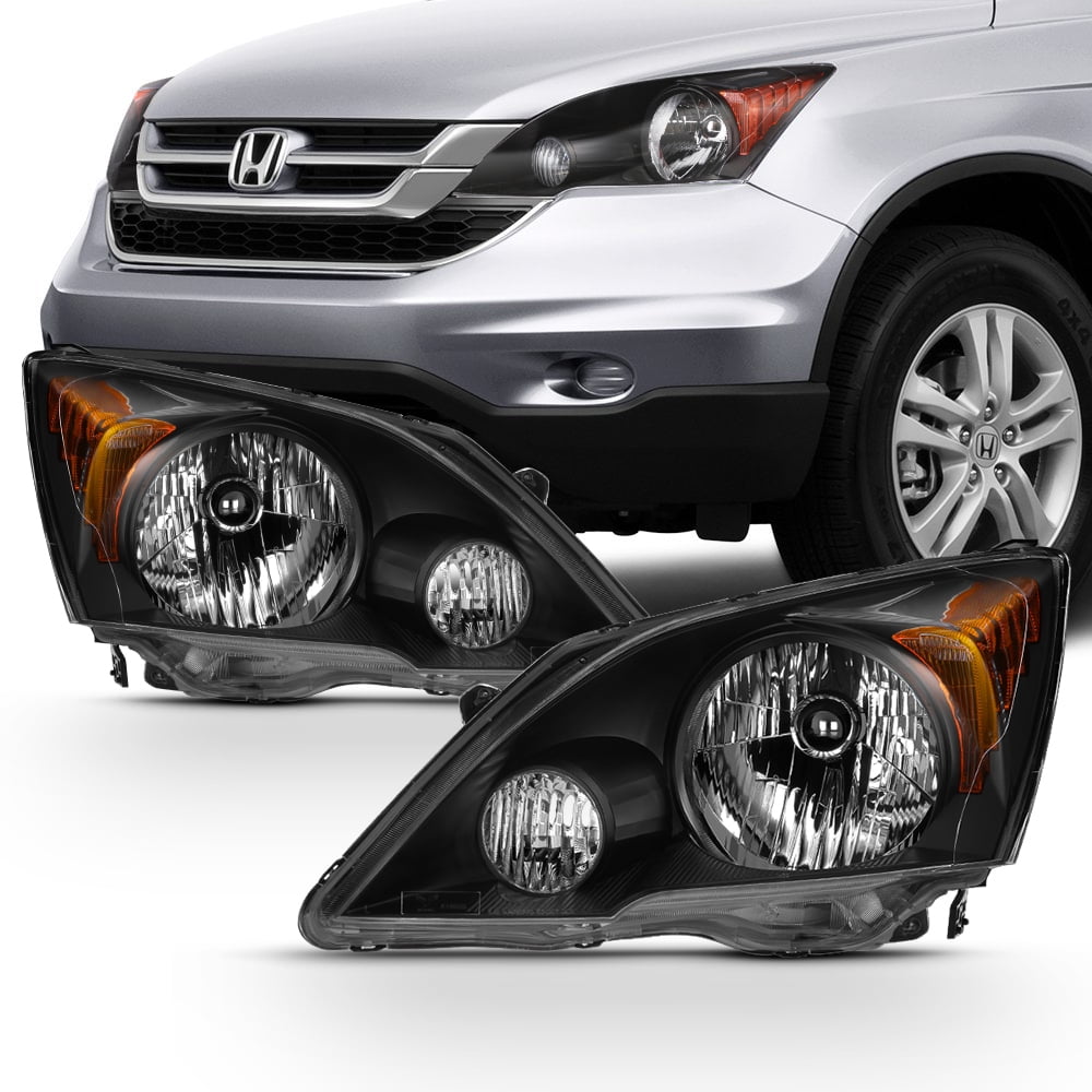 AKKON - For 2007-11 Honda CR-V Headlights Assembly w/Amber Corner Black Housing Clear Lens Full Set