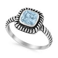 thumbnail image 3 of Princess Cut Oxidized Design Aquamarine CZ Ring 925 Sterling Silver Size 4, 3 of 6