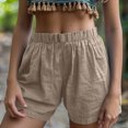 thumbnail image 2 of RYRJJ Womens Lightweight Cotton Linen Shorts Casual Baggy Trendy Short Pants Elastic Waist Comfy Beach Shorts(Khaki,M), 2 of 6