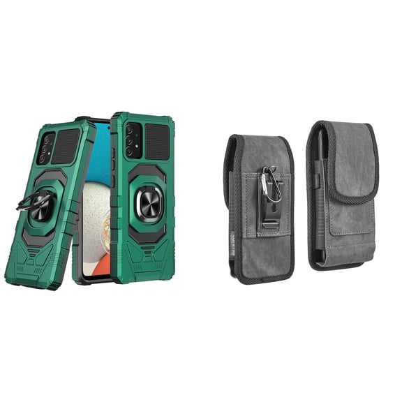 Case with Belt Holster Bundle for Samsung Galaxy A53 5G: Heavy Duty Shield Cover (Midnight Green) and Vertical Rugged Denim Nylon Phone Pouch