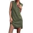 thumbnail image 4 of IROINNID Women's Sleeveless Shift Dress V-Neck Casual Single-Breasted Vest Hem Split Ladies Dress Strapless Dress, 4 of 8
