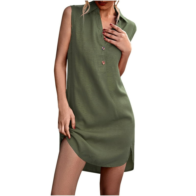 Babysbule Dresses for Women Women's Fashion Casual Sleeveless Single-Breasted  Vest Solid Color Hem Split Ladies Dress - Walmart.com