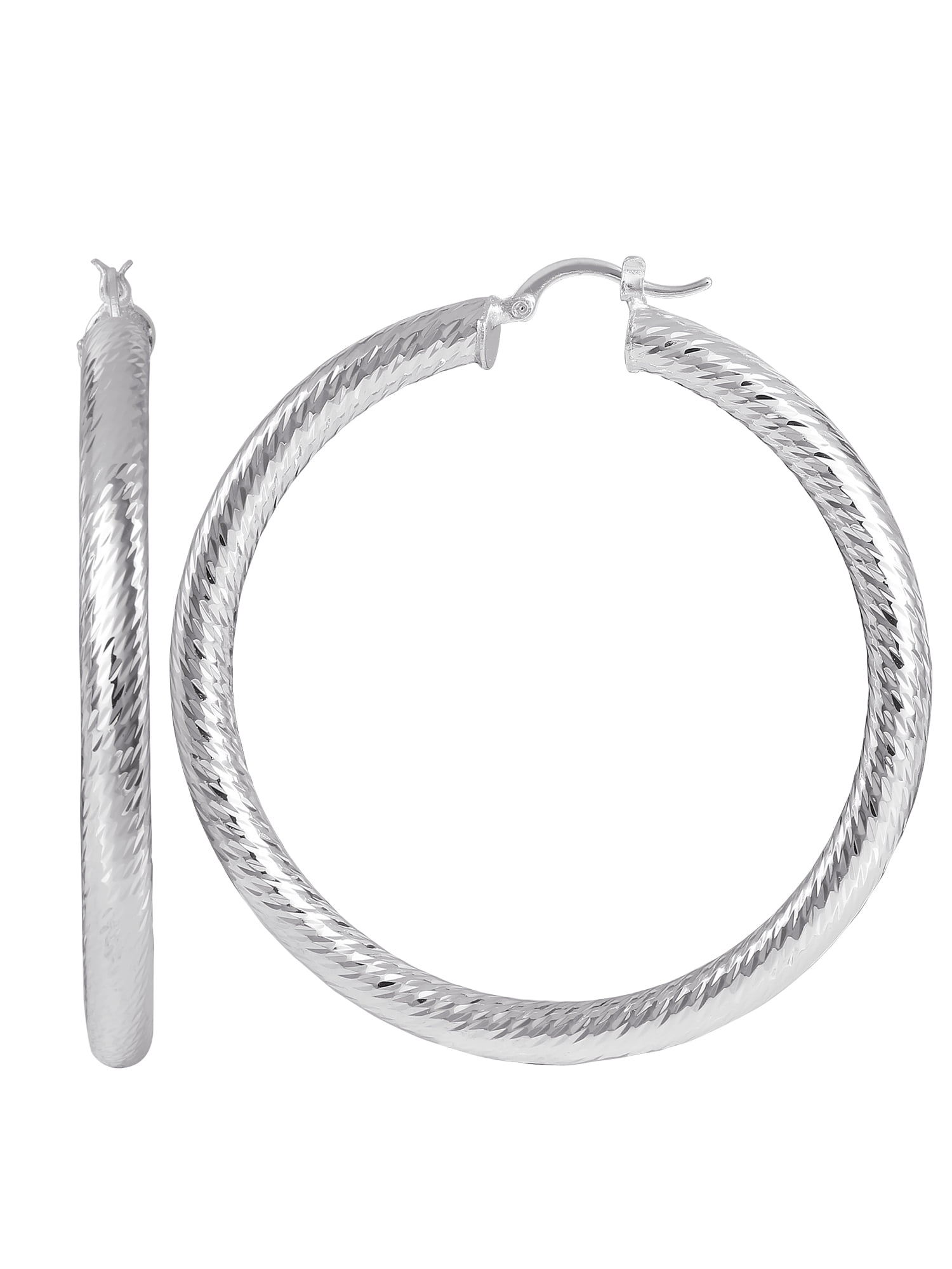Fine Silver Plated Brass Diamond Cut Hoop Earring