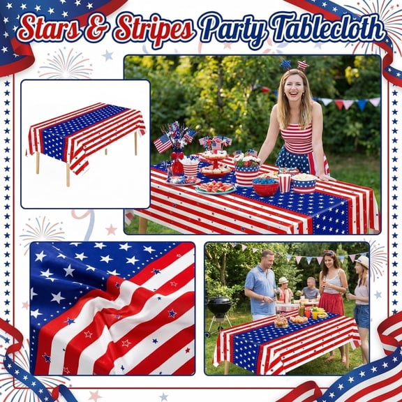 4th of July Decorations, 54" x 108" Plastic 250th Anniversary Tablecloths, for 4th of July ,Independence Day, Memorial Day, Labor Day Outdoor Picnic Party Decorations