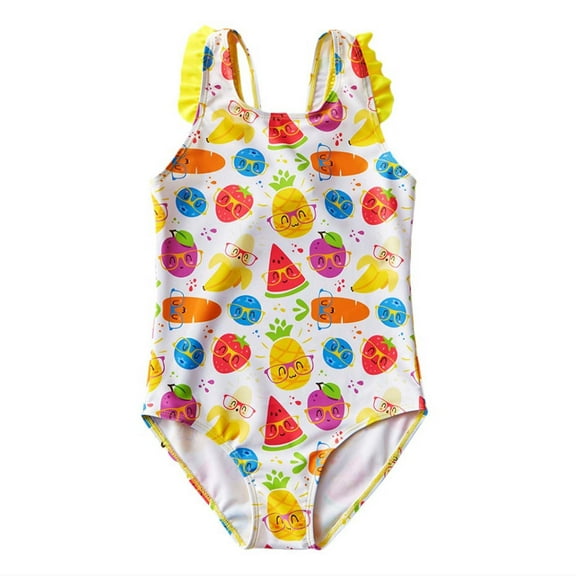 Girls Swimsuit Summer Swimming Adjustable Shoulder Straps Fruits Onesie Swimsuits Girls' Swimwear White 9 Years-10 Years