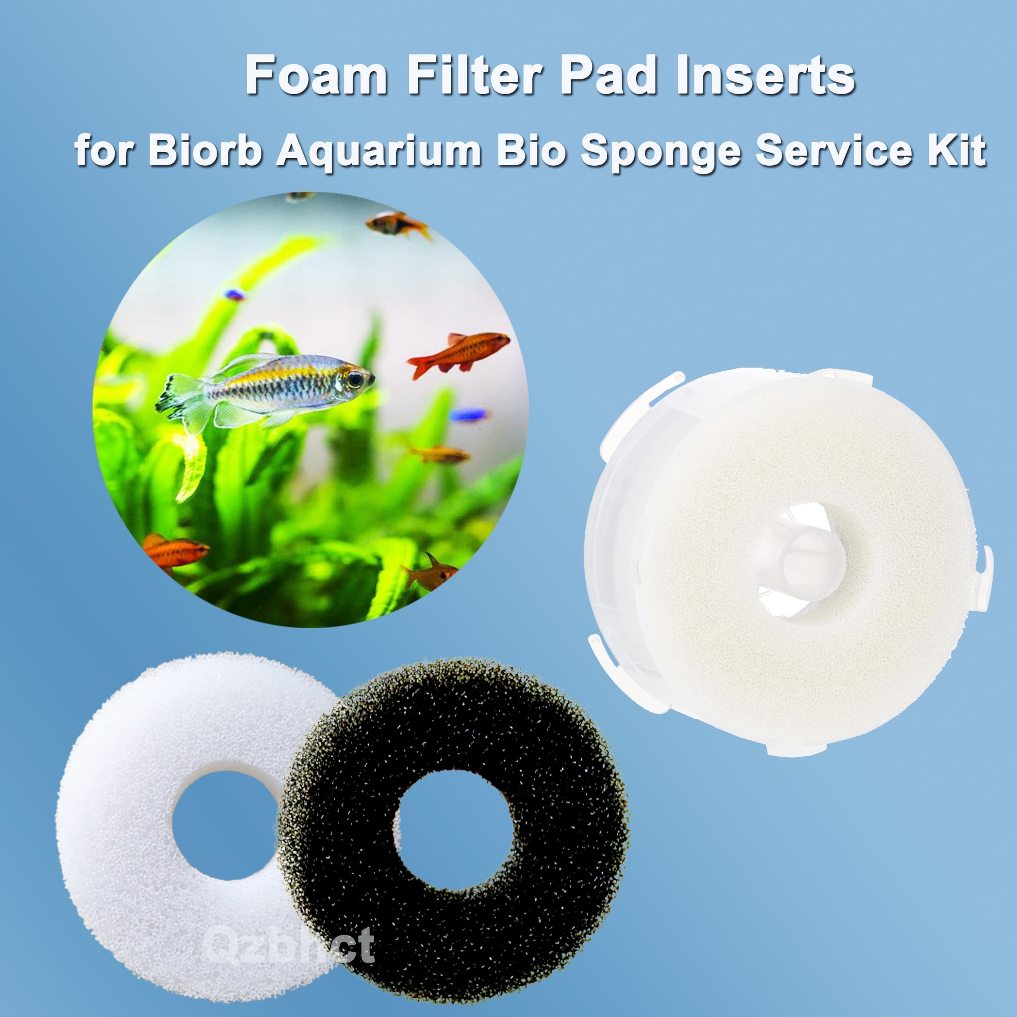 Qzbhct 8 Pcs Round Foam Filter Pads 8 Pcs Black Rings for Aquarium Bio Sponge Replacement Service Kit