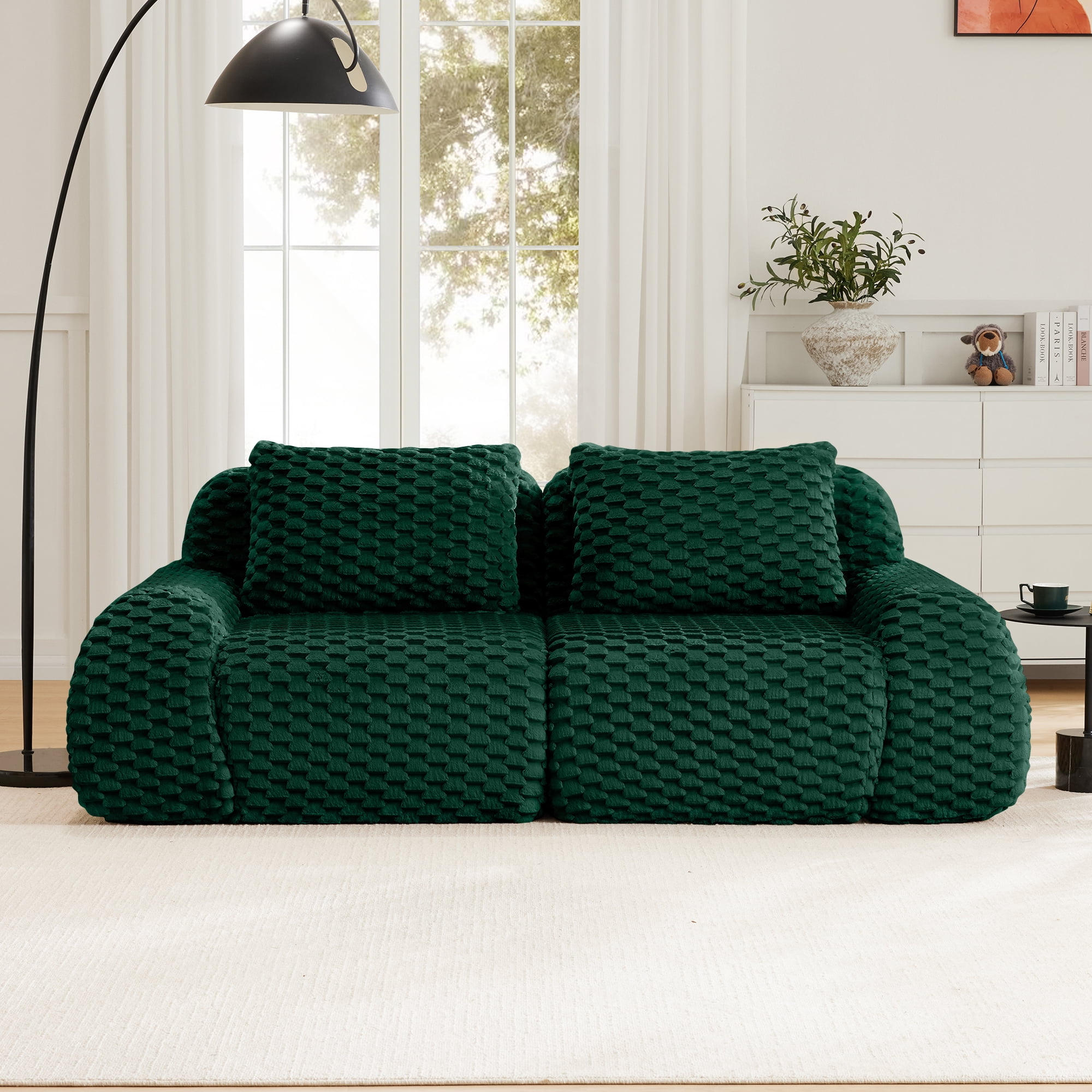 MAYEERTY 82" Modern Modular Loveseat, Textured Flannelette, Cloud Comfort, Deep Seat, Boneless, No Assembly, Green
