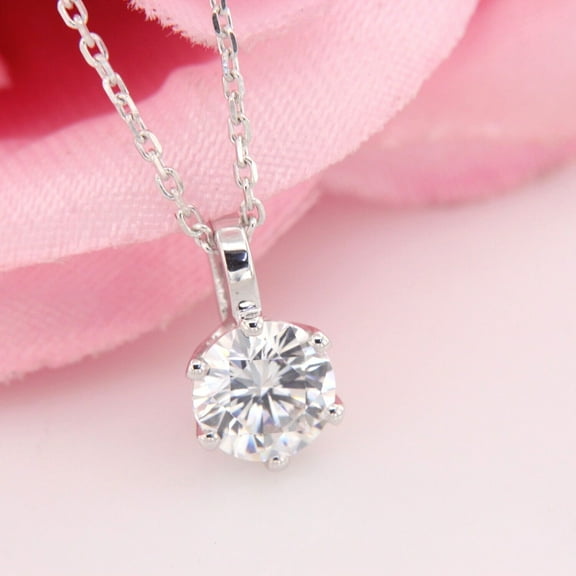 2Ct Lab Created Diamond Round Cut Solitaire Pendant 14K White Gold Plated