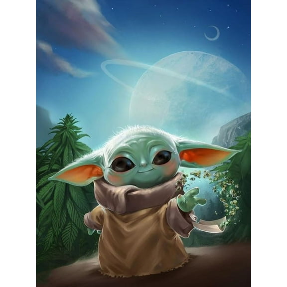 DIY 5D Diamond Painting Kit for Adult Kids Beginner, Yoda Baby Full Drill Round Diamond Embroidery Arts Painting by Number Kit for Relaxation, Home Wall Decor Gift 12x16 inch