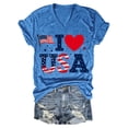 thumbnail image 4 of AKEGAMN Blue Loose Printed V Neck T Shirt - Casual Short Sleeve Blouse, S-3XL, 4 of 4