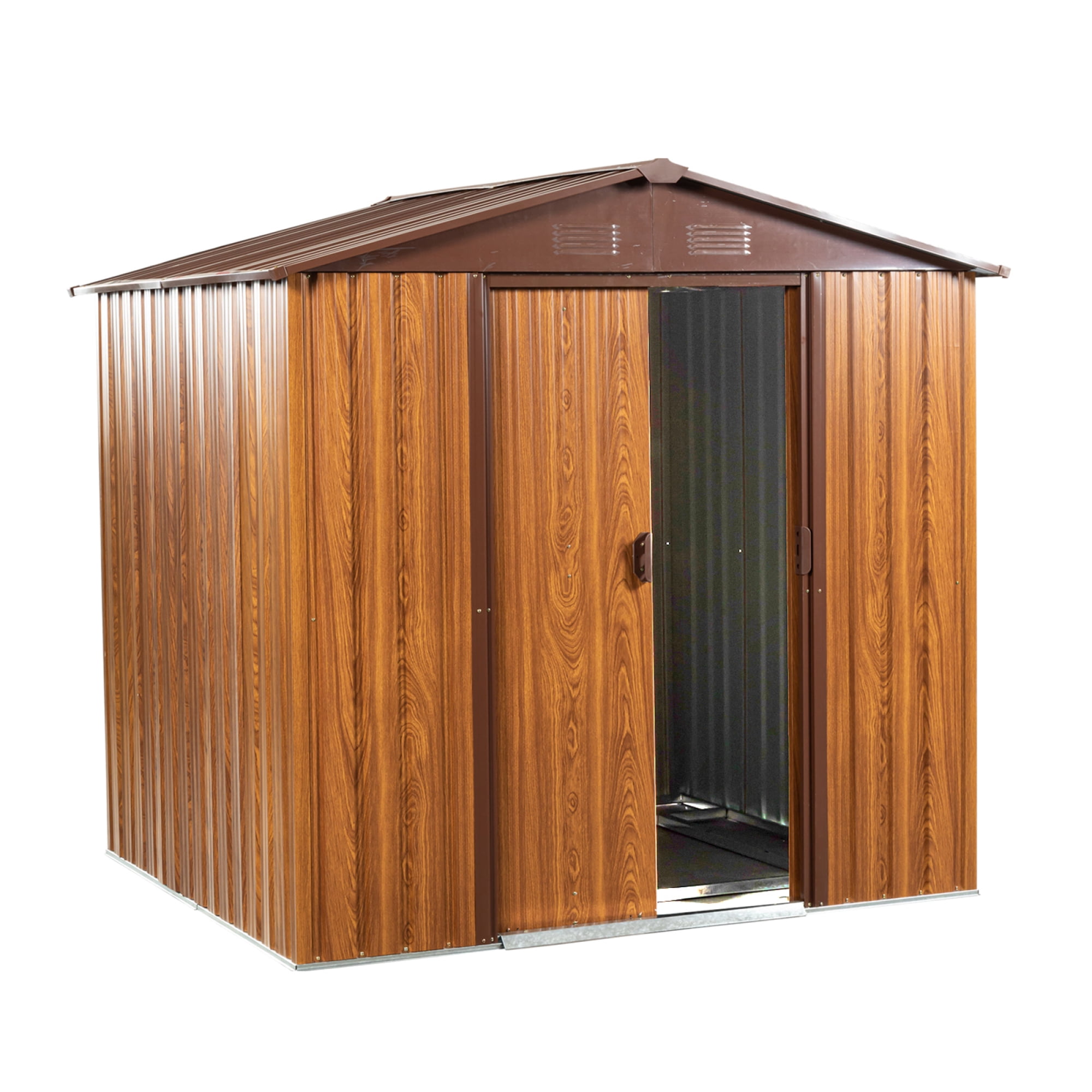 Jopath 6ft x 6ft Outdoor Storage Shed with Metal Foundation, Heavy Duty Metal Shed Garden Tool Shed with Lockable Door for Backyard, Patio Brown